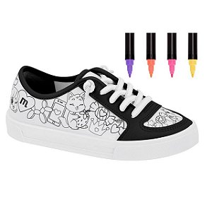 Tênis Infantil Molekinha De colorir Sardenha- Branco/ Preto