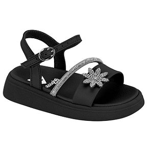 Sandália Infantil Menina Molekinha Turim Florença- Preto/ Preto Cristal