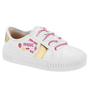 Tênis Infantil Menina Molekinha Turim Metal Glamour- Branco/ Dourado