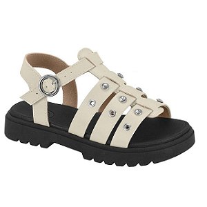 Sandália Infantil Menina Molekinha Turim- Branco OFF/ Preto