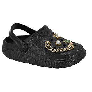 Clog Infantil Menina Molekinha EVA Glitter- Preto