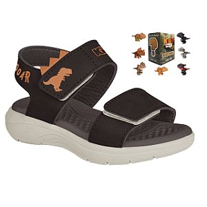 Sandália Infantil Menino Kidy Fly Dinossauros- Café/ Laranja
