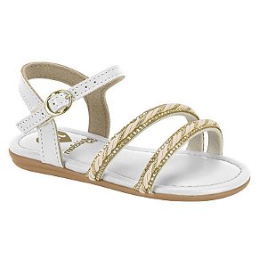 Sandália Infantil Menina Molekinha Turim- Branco OFF/ Dourado