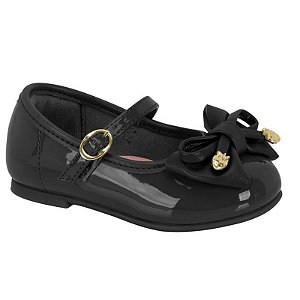 Sapatilha Infantil Menina Molekinha Verniz Premium Laço- Preto/ Preto