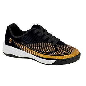 Chuteira Futsal Infantil Menino Molekinho Strike- Preto/ Dourado