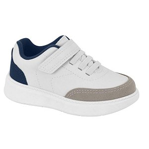 Tênis Infantil Menino Molekinho Floter Velcro- Branco/Cinza/ Marinho