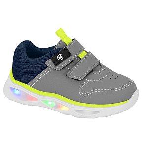 Tênis Infantil Menino Molekinho Mesh Led- Cinza/ Verde