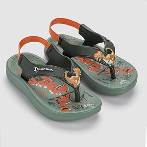 Chinelo Infantil Menino Ipanema Anatômica Dinossauro- Verde/ Laranja