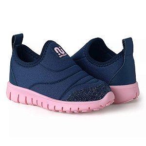 Tênis Infantil Menina Slip Novopé-Marinho/ Rosa BB