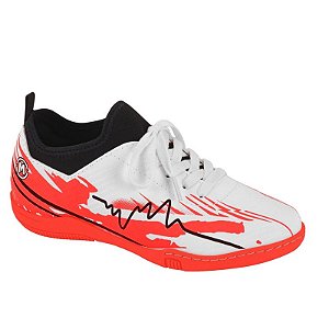 Chuteira Infantil Molekinho Sport- Branco/ Coral Neon/ Preto