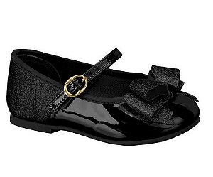 Sapatilha Infantil Menina Molekinha Verniz Premium Gliter- Preto