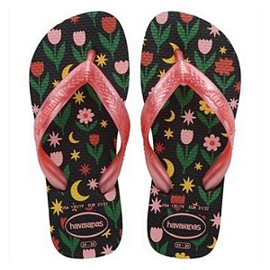 Chinelo Infantil Menina Havaianas Kids Flores- Preto