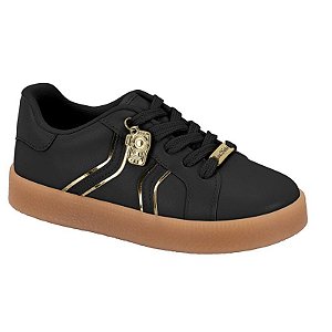 Tênis Infantil Menina Molekinha Turim Metal- Preto/ Dourado