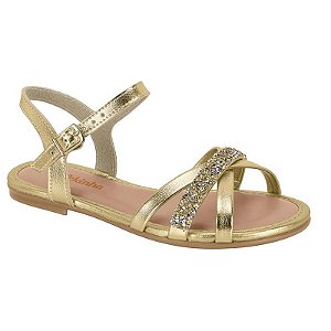 Sandália Infantil Menina Molekinha Brilho Itália Strass- Dourado