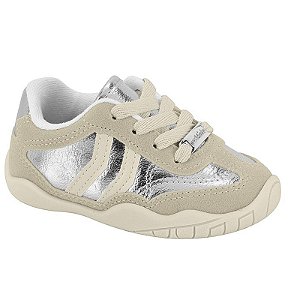 Tênis Infantil Menina Molekinha Metalizado Nancy- Prata/ Branco OFF