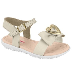 Sandália Infantil Menina Molekinha Laço Coração- Branco OFF