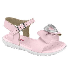 Sandália Infantil Menina Molekinha Laço Coração- Rosa