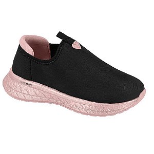 Tênis Infantil Menina Molekinha Slip Velvet- Preto/ Rosa