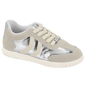 Tênis Infantil Menina Molekinha Metalizado Camurça- Prata/ Branco OFF