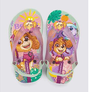Chinelo infantil Menina Patrulha Canina- Verde/ Lilás Glitter