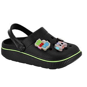 Babuche Infantil Menino Molekinho Gaspea Led- Preto Amarelo Neon