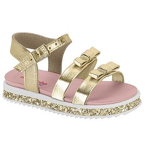 Sandália Infantil Menina Molekinha Brilho Itália Laço- Dourado
