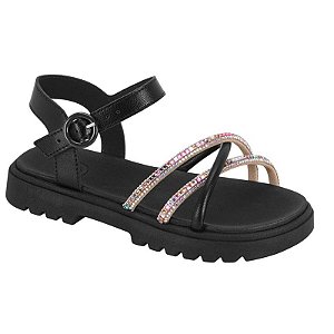 Sandália Infantil Menina Molekinha Turim Pequim- Preto/ Cristal/ Multi rosa