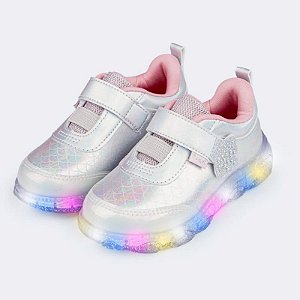 Tênis Infantil Menina Led Liz Luz- Prata