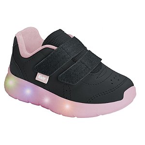 Tênis Infantil Menina Kidy Flex Led- Preto/ Rosa