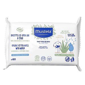 Mustela Bio Orgânico Toalhas de Algodão à Base de Àgua 60 unid.