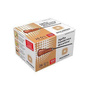 Descarpack Agulha Hipodérmica Descartável Marrom 13x0,45mm (26G 1/2) com 100un