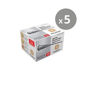 Descarpack Agulha Hipodérmica Descartável Cinza 30x0,7mm (22G 1 1/4) com 100un - Kit 5un