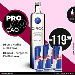 Promoção KIT 01 Vodka Ciroc 750ml + 04 RedBull 250ml