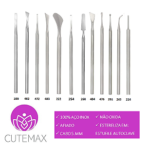 Kit Podologia Profissional C/ 12 Instrumentos Podóloga Aço Inox Cutemax
