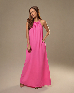 Vestido Longo Decote franzido