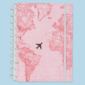 Caderno Inteligente Mapa Mundi Rosa 80 folhas