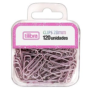 Clips Glitter Pink 28mm Tilibra 120 unidades