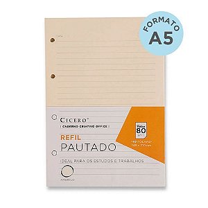 REFIL CADERNO ARGOLADO A5 40FLS POLEN 80G PAUTADO CICERO