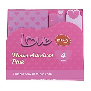 BLOCO DE NOTAS ADESIVAS LOVE PINK 160 PAGINAS MOLIN