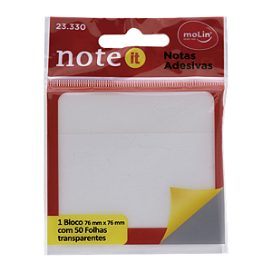 NOTAS ADESIVAS TRANSPARENTE 76MMX76MM C/50FLS MOLIN