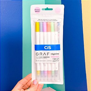 MARCADOR CIS GRAF HIGHLINE 2 PONTAS 6 CORES PASTEL