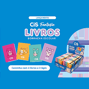 BORRACHA FANTASIA LIVROS E LAPIS ESTANTE CIS