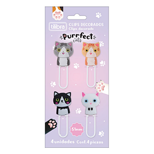 Clips decorado Purrfect Cats c/4 Tilibra