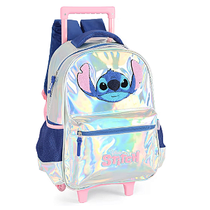 Mochila Rodinha Prata Holográfica Plush Stitch 41682 Up4You