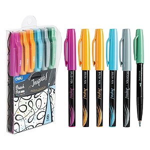 Caneta Brush Inspira 6 cores 0.4 Deli