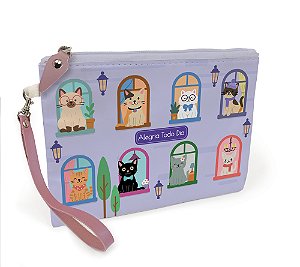 Necessaire Flat Mini Gato na Janela Fina Idéia