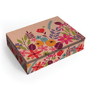 Caixa Organizadora M Floral Kraft Fina Idéia