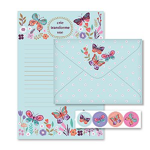 Papel de Carta Borboletas no Jardim Fina Idéia