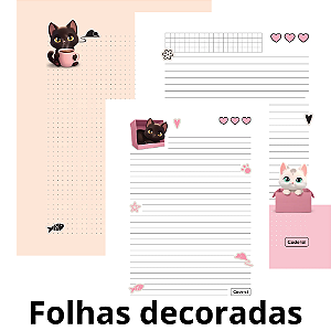 Refil Caderno Argolado Colegial 63g Cute Cat Cadersil