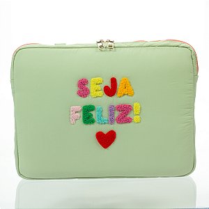 Case Para Notebook com Alça Seja Feliz Verde Floriê